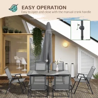 Outsunny 8 Piece Patio Dining Set with Table Umbrella, 6 Folding Chairs and Rectangle Dining Table, Outdoor Patio Furniture Set, Grey(m-7)