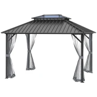 Outsunny 10' x 12' Hardtop Gazebo Canopy with Galvanized Steel Double Roof, Skylight Window, Aluminum Frame, Outdoor Permanent Pavilion with Netting, for Patio, Garden, Backyard, Black(m-8)