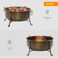 Outsunny Outdoor Fire Pit with Grill Cooking Grate, Cover, Fire Poker for Patio(m-4)