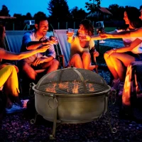Outsunny Outdoor Fire Pit with Grill Cooking Grate, Cover, Fire Poker for Patio(m-8)