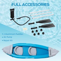 Outsunny 2-Person Inflatable Kayak, Inflatable Boat, Inflatable Canoe Set With Air Pump, Aluminum Oars, Blue(m-7)