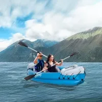 Outsunny 2-Person Inflatable Kayak, Inflatable Boat, Inflatable Canoe Set With Air Pump, Aluminum Oars, Blue(m-1)