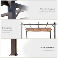 Outsunny 10' x 10' Outdoor Pergola Aluminum Gazebo w/ Retractable Canopy for Patio, Backyard, Party, Brown(m-6)