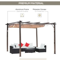 Outsunny 10' x 10' Outdoor Pergola Aluminum Gazebo w/ Retractable Canopy for Patio, Backyard, Party, Brown(m-4)
