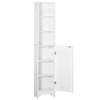 HOMCOM Tall Bathroom Storage Cabinet/Freestanding Linen Tower with 3-Tier Open Adjustable Shelf and Cupboard, White(m-13)