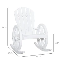 Outsunny Patio Wooden Adirondack Rocking Chair, Wagon Outdoor Rocker Cahir with Slatted Design and Wheel Armrests for Porch, Poolside, or Garden Lounging, White(m-3)