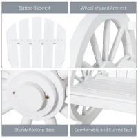 Outsunny Patio Wooden Adirondack Rocking Chair, Wagon Outdoor Rocker Cahir with Slatted Design and Wheel Armrests for Porch, Poolside, or Garden Lounging, White(m-6)