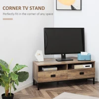 HOMCOM Corner TV Stand for TV up to 46", Entertainment Center with Open Storage and Drawers, TV Table with Steel Legs, Coffee(m-4)