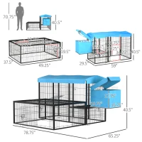 PawHut Metal Chicken Coop, Outdoor Poultry Cage, w/ Run, Nesting Box, Canopy, Blue(m-3)