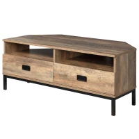 HOMCOM Corner TV Stand for TV up to 46", Entertainment Center with Open Storage and Drawers, TV Table with Steel Legs, Coffee(m-9)