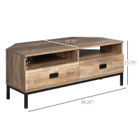 HOMCOM Corner TV Stand for TV up to 46", Entertainment Center with Open Storage and Drawers, TV Table with Steel Legs, Coffee(m-3)