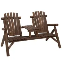 Outsunny Wood Adirondack Patio Chair Bench with Center Coffee Table, Perfect for Lounging and Relaxing Outdoors Carbonized(m-1)