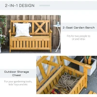 Outsunny Wooden Outdoor Storage Bench 2-Person Backyard Patio Bench with Louvered Side Panels & Wood Build, Yellow(m-4)