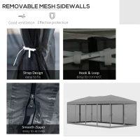 Outsunny 10'x19' Pop Up Party Tent Gazebo Wedding Canopy with 6 Removable Sidewalls, Grey(m-6)