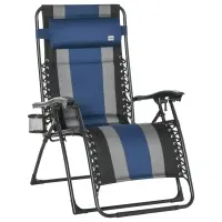 Outsunny XL Oversize Zero Gravity Recliner, Padded Patio Lounger Chair, Folding Chair with Adjustable Backrest, Cup Holder, and Headrest for Backyard, Poolside, Lawn, Striped, Blue(m-1)