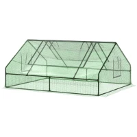 Outsunny 71" x 55" x 32" Mini Tunnel Greenhouse, Garden Planting Shed, Outdoor Flower Planter Warm House with Zipper Windows and Door, Green(m-8)