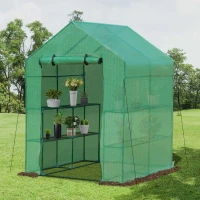 Outsunny 5' x 5' x 6' 2-Tier Shelf Greenhouse for Outdoor Garden Plant & Plant Use with PE Cover & Steel Frame(m-2)