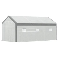 Outsunny 20' L x 10' W x 9' H Large Walk-in Greenhouse with Roll Up Door, 8 Closeable Windows, & Weather PE Cover(m-11)