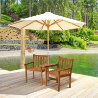 Outsunny Acacia Wood Outdoor Slatted Tete A Tete Bench Chair with Umbrella Hole(m-7)