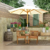 Outsunny Acacia Wood Outdoor Slatted Tete A Tete Bench Chair with Umbrella Hole(m-2)