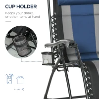 Outsunny XL Oversize Zero Gravity Recliner, Padded Patio Lounger Chair, Folding Chair with Adjustable Backrest, Cup Holder, and Headrest for Backyard, Poolside, Lawn, Striped, Blue(m-5)