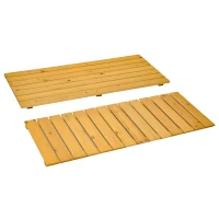 Outsunny Wooden Outdoor Storage Bench 2-Person Backyard Patio Bench with Louvered Side Panels & Wood Build, Yellow(m-15)