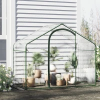 Outsunny 6' x 3' x 5.5' Portable Walk-in Greenhouse, PVC Cover, Steel Frame Garden Hot House, Zipper Door, Top Vent for Flowers, Vegetables, Saplings, Clear(m-2)