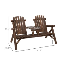 Outsunny Wood Adirondack Patio Chair Bench with Center Coffee Table, Perfect for Lounging and Relaxing Outdoors Carbonized(m-3)