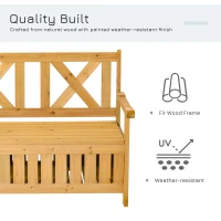 Outsunny Wooden Outdoor Storage Bench 2-Person Backyard Patio Bench with Louvered Side Panels & Wood Build, Yellow(m-6)