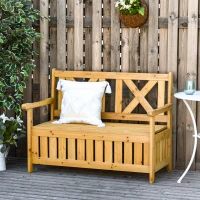 Outsunny Wooden Outdoor Storage Bench 2-Person Backyard Patio Bench with Louvered Side Panels & Wood Build, Yellow(m-8)