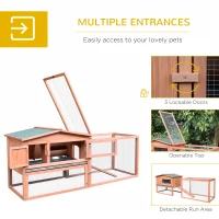 PawHut Rabbit Cage Outdoor, 62" Wooden Outdoor Rabbit Hutch, Small Animal Habitat with Detachable Run and Elevated Main House, Natural(m-4)
