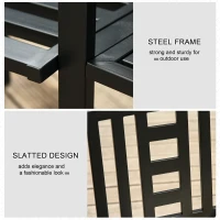 Outsunny Tete-a-Tete Garden Bench with Center Table, Metal Frame, Outdoor 2-Person Loveseat with Armrest for Patio Backyard Porch Black(m-6)