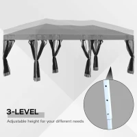 Outsunny 10'x19' Pop Up Party Tent Gazebo Wedding Canopy with 6 Removable Sidewalls, Grey(m-7)