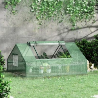 Outsunny 71" x 55" x 32" Mini Tunnel Greenhouse, Garden Planting Shed, Outdoor Flower Planter Warm House with Zipper Windows and Door, Green(m-7)