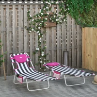 Outsunny 2-Piece Foldable Sun Lounger Reclining Chair with 5-Level Adjustable Back, Pillow, Reading Hole, Side Pocket(m-1)