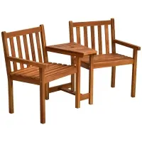 Outsunny Acacia Wood Outdoor Slatted Tete A Tete Bench Chair with Umbrella Hole(m-1)