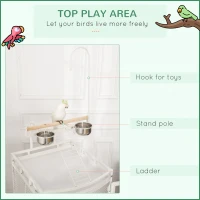 PawHut 54 Inch Bird Cage for Finches, Budgies, Cockatiels, Parrot Cage with Wheels, Bird Feeder Stand, Pull Out Tray, White(m-4)