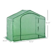 Outsunny 71'' x 39'' x 66'' Walk In Greenhouse Portable Hot House for Plants with Zippered Door and Top Window for Outdoor, Garden, Patio, PE Cover, Green(m-3)
