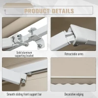 Outsunny 12' x 8' Retractable Awning Patio Awnings Sun Shade Shelter with Manual Crank Handle, 280g/m² UV & Water-Resistant Fabric and Aluminum Frame for Deck, Balcony, Yard, Tan(m-7)