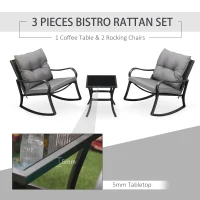 Outsunny 3 Pieces Patio Wicker Rocking Chairs Table Set, Outdoor PE Rattan Furniture with 2 Rockers & 1 Coffee Table w/ Padded Cushions for Deck, Backyard, Garden, Dark Grey(m-4)