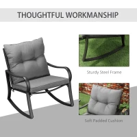 Outsunny 3 Pieces Patio Wicker Rocking Chairs Table Set, Outdoor PE Rattan Furniture with 2 Rockers & 1 Coffee Table w/ Padded Cushions for Deck, Backyard, Garden, Dark Grey(m-6)