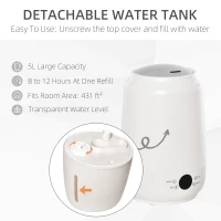 HOMCOM 5L Cool Mist Humidifier, Ultrasonic Quiet Air Humidifiers with Waterless Auto-Off, Sleep Mode, 3 Adjustable Mist Mode and Humidity for Home, Office, Bedroom, Large Room(m-8)
