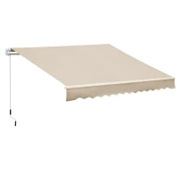 Outsunny 12' x 8' Retractable Awning Patio Awnings Sun Shade Shelter with Manual Crank Handle, 280g/m² UV & Water-Resistant Fabric and Aluminum Frame for Deck, Balcony, Yard, Tan(m-2)