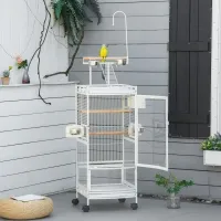 PawHut 54 Inch Bird Cage for Finches, Budgies, Cockatiels, Parrot Cage with Wheels, Bird Feeder Stand, Pull Out Tray, White(m-1)