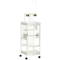 PawHut 54 Inch Bird Cage for Finches, Budgies, Cockatiels, Parrot Cage with Wheels, Bird Feeder Stand, Pull Out Tray, White(m-2)