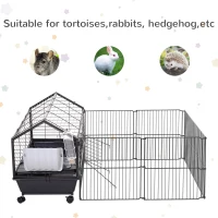 PawHut Rolling Metal Rabbit, Guinea Pig or Small Animal Hutch Cage with Main House and Run  35" L(m-5)