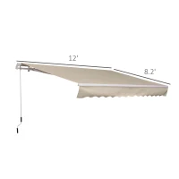 Outsunny 12' x 8' Retractable Awning Patio Awnings Sun Shade Shelter with Manual Crank Handle, 280g/m² UV & Water-Resistant Fabric and Aluminum Frame for Deck, Balcony, Yard, Tan(m-3)