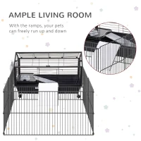 PawHut Rolling Metal Rabbit, Guinea Pig or Small Animal Hutch Cage with Main House and Run  35" L(m-4)