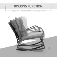 Outsunny 3 Pieces Patio Wicker Rocking Chairs Table Set, Outdoor PE Rattan Furniture with 2 Rockers & 1 Coffee Table w/ Padded Cushions for Deck, Backyard, Garden, Dark Grey(m-5)