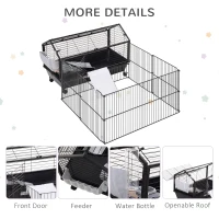 PawHut Rolling Metal Rabbit, Guinea Pig or Small Animal Hutch Cage with Main House and Run  35" L(m-7)